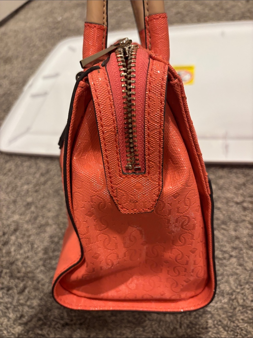 Guess Quilted Satchel in Coral Orange with Gold Hardware - Picture 3 of 8